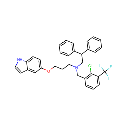 FC(F)(F)c1cccc(CN(CCCOc2ccc3[nH]ccc3c2)CC(c2ccccc2)c2ccccc2)c1Cl ZINC000042875435