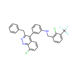 FC(F)(F)c1cccc(CNc2cccc(-c3c(Cc4ccccc4)nnc4c(Cl)cccc34)c2)c1Cl ZINC000043010182