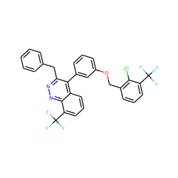 FC(F)(F)c1cccc(COc2cccc(-c3c(Cc4ccccc4)nnc4c(C(F)(F)F)cccc34)c2)c1Cl ZINC000043075250