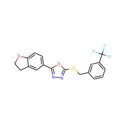 FC(F)(F)c1cccc(CSc2nnc(-c3ccc4c(c3)CCO4)o2)c1 ZINC000040405723