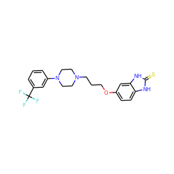 FC(F)(F)c1cccc(N2CCN(CCCOc3ccc4[nH]c(=S)[nH]c4c3)CC2)c1 ZINC000028823965