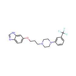 FC(F)(F)c1cccc(N2CCN(CCCOc3ccc4nc[nH]c4c3)CC2)c1 ZINC000028823968