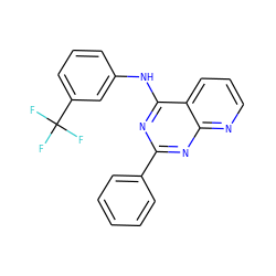 FC(F)(F)c1cccc(Nc2nc(-c3ccccc3)nc3ncccc23)c1 ZINC000000987797