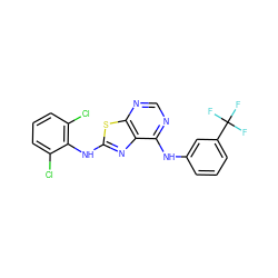 FC(F)(F)c1cccc(Nc2ncnc3sc(Nc4c(Cl)cccc4Cl)nc23)c1 ZINC000040878330