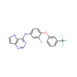 FC(F)(F)c1cccc(Oc2ccc(Nc3ncnc4cc[nH]c34)cc2Cl)c1 ZINC000073168344