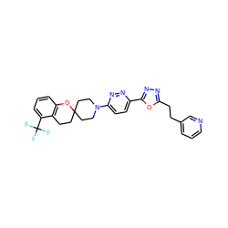 FC(F)(F)c1cccc2c1CCC1(CCN(c3ccc(-c4nnc(CCc5cccnc5)o4)nn3)CC1)O2 ZINC000045350273