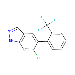 FC(F)(F)c1ccccc1-c1cc2cn[nH]c2cc1Cl ZINC000169325670