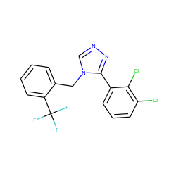 FC(F)(F)c1ccccc1Cn1cnnc1-c1cccc(Cl)c1Cl ZINC000028897867