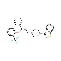 FC(F)(F)c1ccccc1O[C@@H](CCN1CCN(c2nsc3ccccc23)CC1)c1ccccc1 ZINC000013530598