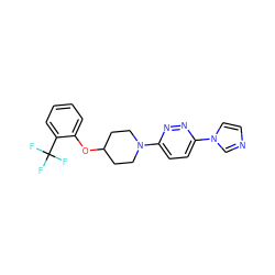 FC(F)(F)c1ccccc1OC1CCN(c2ccc(-n3ccnc3)nn2)CC1 ZINC000034885725