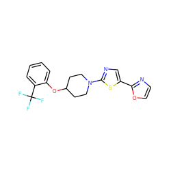 FC(F)(F)c1ccccc1OC1CCN(c2ncc(-c3ncco3)s2)CC1 ZINC000049116164