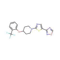 FC(F)(F)c1ccccc1OC1CCN(c2ncc(-c3ncon3)s2)CC1 ZINC000049112091