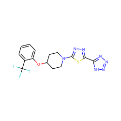 FC(F)(F)c1ccccc1OC1CCN(c2nnc(-c3nnn[nH]3)s2)CC1 ZINC000034841659