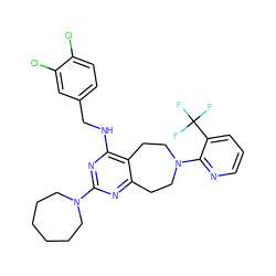 FC(F)(F)c1cccnc1N1CCc2nc(N3CCCCCC3)nc(NCc3ccc(Cl)c(Cl)c3)c2CC1 ZINC000147117289