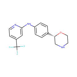 FC(F)(F)c1ccnc(Nc2ccc([C@H]3CNCCO3)cc2)c1 ZINC000149916173