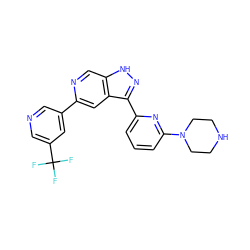 FC(F)(F)c1cncc(-c2cc3c(-c4cccc(N5CCNCC5)n4)n[nH]c3cn2)c1 ZINC000205260279