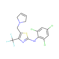 FC(F)(F)c1nc(Nc2c(Cl)cc(Cl)cc2Cl)sc1CN1CC=CC1 ZINC000028138119