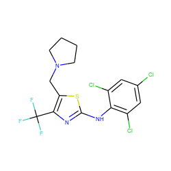 FC(F)(F)c1nc(Nc2c(Cl)cc(Cl)cc2Cl)sc1CN1CCCC1 ZINC000028331147