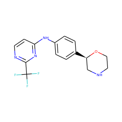 FC(F)(F)c1nccc(Nc2ccc([C@@H]3CNCCO3)cc2)n1 ZINC000149926703