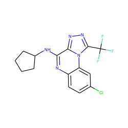 FC(F)(F)c1nnc2c(NC3CCCC3)nc3ccc(Cl)cc3n12 ZINC000012405414