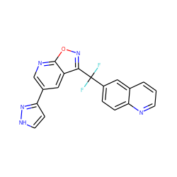 FC(F)(c1ccc2ncccc2c1)c1noc2ncc(-c3cc[nH]n3)cc12 ZINC000166098803