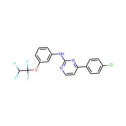 FC(F)C(F)(F)Oc1cccc(Nc2nccc(-c3ccc(Cl)cc3)n2)c1 ZINC000000592570