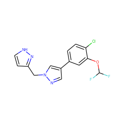 FC(F)Oc1cc(-c2cnn(Cc3cc[nH]n3)c2)ccc1Cl ZINC001772641599