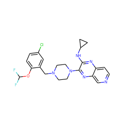 FC(F)Oc1ccc(Cl)cc1CN1CCN(c2nc3cnccc3nc2NC2CC2)CC1 ZINC000653670311