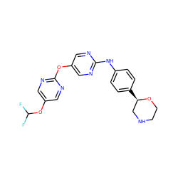 FC(F)Oc1cnc(Oc2cnc(Nc3ccc([C@@H]4CNCCO4)cc3)nc2)nc1 ZINC000150017669