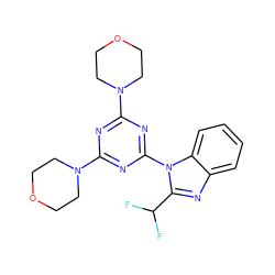 FC(F)c1nc2ccccc2n1-c1nc(N2CCOCC2)nc(N2CCOCC2)n1 ZINC000001912926