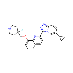 FC1(COc2cccc3ccc(-c4nnc5ccc(C6CC6)cn45)nc23)CCNCC1 ZINC000117662870