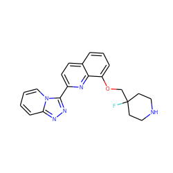 FC1(COc2cccc3ccc(-c4nnc5ccccn45)nc23)CCNCC1 ZINC000117663491