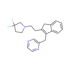 FC1(F)CCN(CCC2=C(Cc3cnccn3)c3ccccc3C2)C1 ZINC000066066159