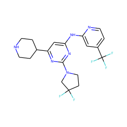 FC1(F)CCN(c2nc(Nc3cc(C(F)(F)F)ccn3)cc(C3CCNCC3)n2)C1 ZINC000299864097