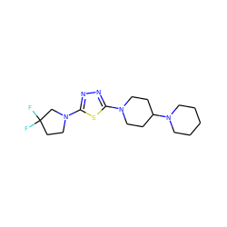 FC1(F)CCN(c2nnc(N3CCC(N4CCCCC4)CC3)s2)C1 ZINC000084670987