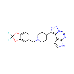 FC1(F)Oc2ccc(CN3CCC(c4nnn5cnc6[nH]ccc6c45)CC3)cc2O1 ZINC001772596094