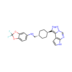 FC1(F)Oc2ccc(NC[C@H]3CC[C@H](c4nnn5cnc6[nH]ccc6c45)CC3)cc2O1 ZINC001772636387