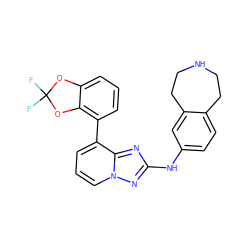 FC1(F)Oc2cccc(-c3cccn4nc(Nc5ccc6c(c5)CCNCC6)nc34)c2O1 ZINC000096169753