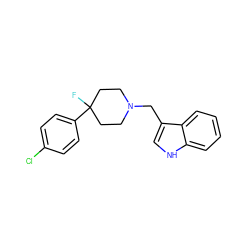 FC1(c2ccc(Cl)cc2)CCN(Cc2c[nH]c3ccccc23)CC1 ZINC000028878407