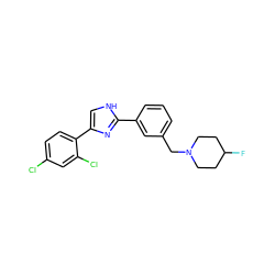 FC1CCN(Cc2cccc(-c3nc(-c4ccc(Cl)cc4Cl)c[nH]3)c2)CC1 ZINC000066252181