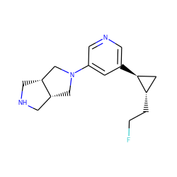 FCC[C@H]1C[C@@H]1c1cncc(N2C[C@@H]3CNC[C@@H]3C2)c1 ZINC000299823536