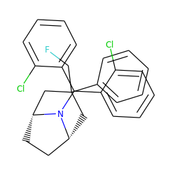 FCC1(c2ccccc2)C[C@@H]2CC[C@H](C1)N2C(c1ccccc1Cl)c1ccccc1Cl ZINC000040829055