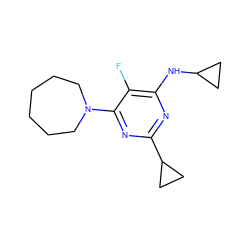 Fc1c(NC2CC2)nc(C2CC2)nc1N1CCCCCC1 ZINC000028572616