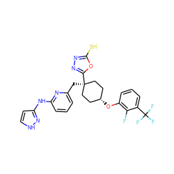 Fc1c(O[C@H]2CC[C@](Cc3cccc(Nc4cc[nH]n4)n3)(c3nnc(S)o3)CC2)cccc1C(F)(F)F ZINC001772581628