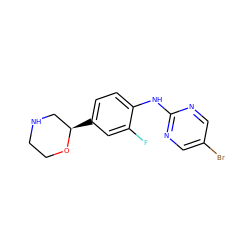 Fc1cc([C@@H]2CNCCO2)ccc1Nc1ncc(Br)cn1 ZINC000150012697