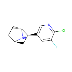 Fc1cc([C@H]2C[C@H]3CC[C@H]2N3)cnc1Cl ZINC000100926290