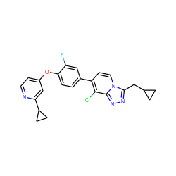 Fc1cc(-c2ccn3c(CC4CC4)nnc3c2Cl)ccc1Oc1ccnc(C2CC2)c1 ZINC000114489568