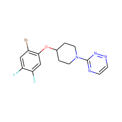 Fc1cc(Br)c(OC2CCN(c3nccnn3)CC2)cc1F ZINC000166273222