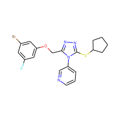 Fc1cc(Br)cc(OCc2nnc(SC3CCCC3)n2-c2cccnc2)c1 ZINC000095593600