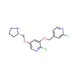 Fc1cc(COc2cc(OC[C@@H]3CCCN3)cnc2Cl)ccn1 ZINC000042923330